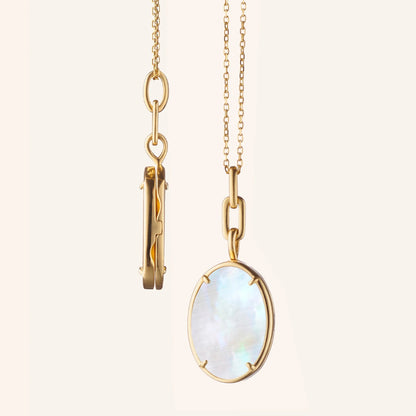 Oval Photo Locket Necklace | Gold Chain with Green Stone, Personalized Memorial Gift