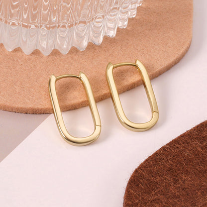 18K Gold Plated Square Paperclip Hoop Earrings – Minimalist Oval Link Hoops