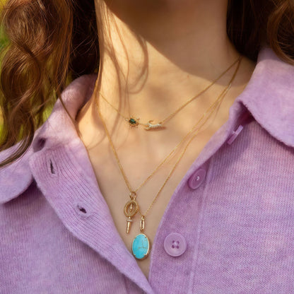 Oval Photo Locket Necklace | Gold Chain with Green Stone, Personalized Memorial Gift