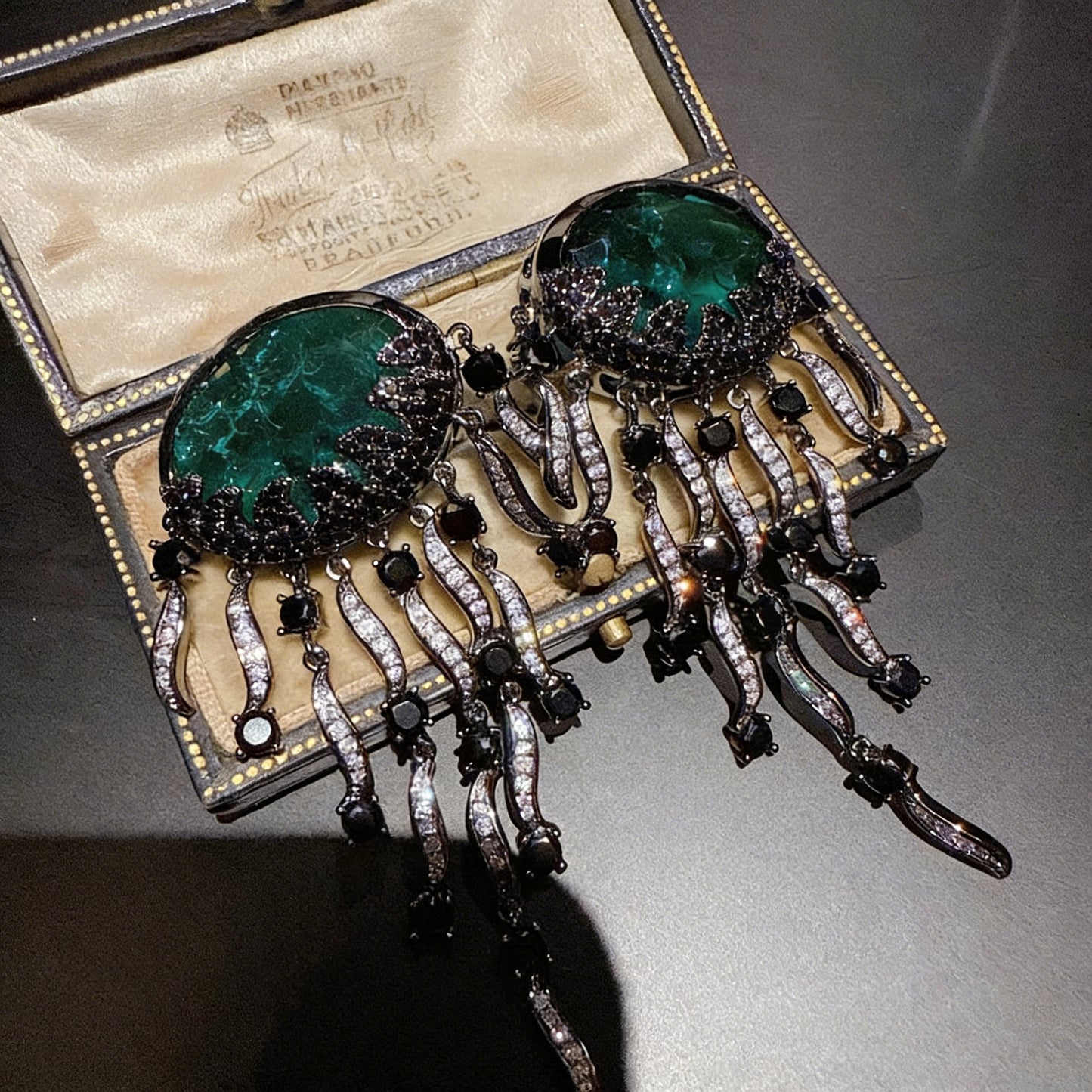 Piano Black Cloud Pattern Jellyfish Tassel Gem Earrings