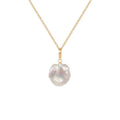 Natural baroque pearl pendant cable chain and flat herringbone chain layered necklace in gold plated titanium steel jewelry.