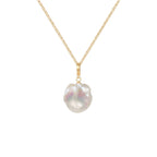 Natural baroque pearl pendant cable chain and flat herringbone chain layered necklace in gold plated titanium steel jewelry.