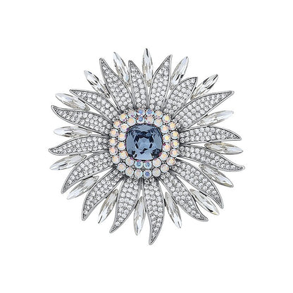 Elegant wheat ear brooch featuring light blue and white cubic zirconia stones in an 18K white gold plated setting