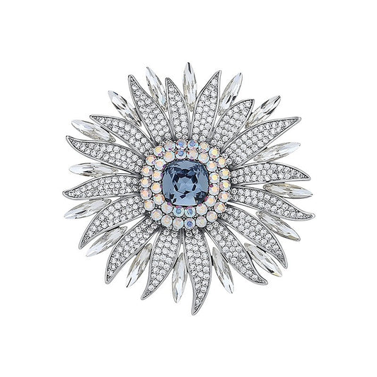 Elegant wheat ear brooch featuring light blue and white cubic zirconia stones in an 18K white gold plated setting