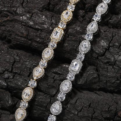Elegant bypass wrap bracelet with sparkling zirconia halo charms, available in gold, silver, and rose gold