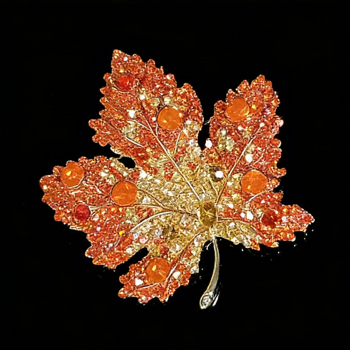 Maple Leaf 18K Gold Gemstone Brooch