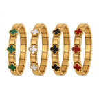 Four-leaf clover inlay stretch expansion link bracelet in waterproof 18k gold plated stainless steel jewelry.