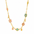 Colorful  Stainless steel jewelry enamel double-sided dopamine necklace with pastel flowers and starburst stations on paperclip chain.