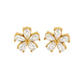 Marquise cut cubic zirconia cz crystal five petal flower stud earrings stainless steel jewelry in waterproof 18k gold plated finish.