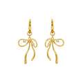 Elegant fluid ribbon bow charm huggie hoop earrings with cubic zirconia in 18k gold plated jewelry