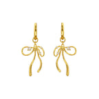 Elegant fluid ribbon bow charm huggie hoop earrings with cubic zirconia in 18k gold plated jewelry