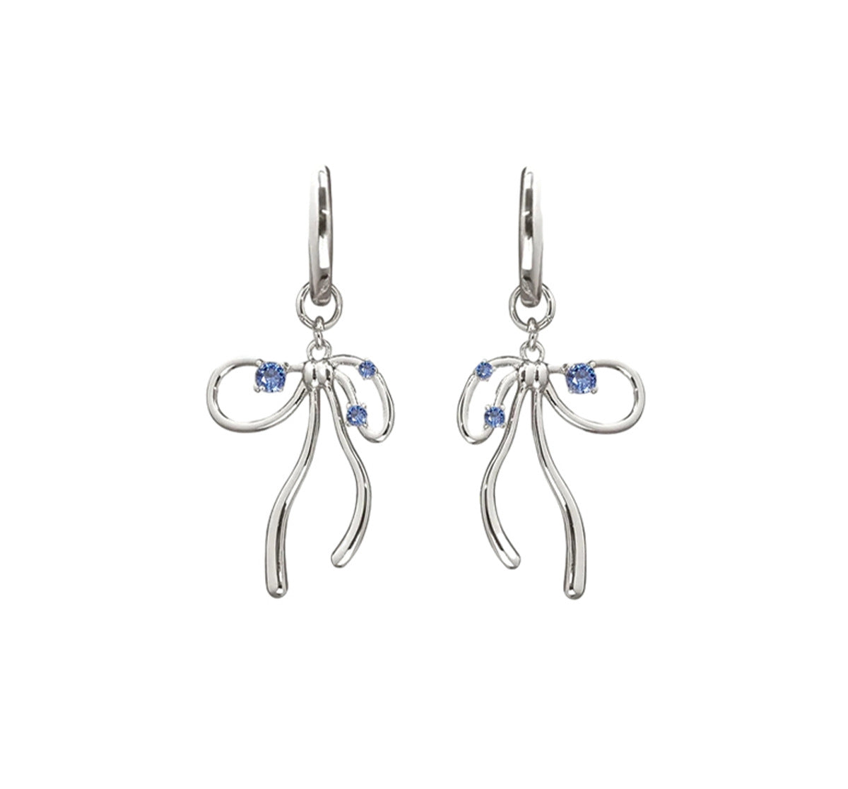 Elegant fluid ribbon bow charm huggie hoop earrings with cubic zirconia in 18k gold plated jewelry