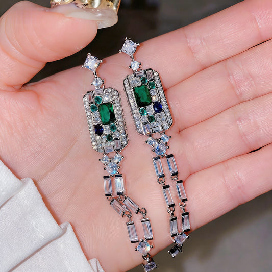 Emerald Green Chandelier Drop Earrings in 18K Gold