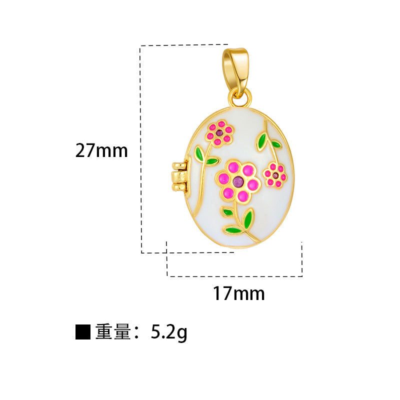 Gold plated pink enamel flower locket pendant necklace charm Stainless steel jewelry