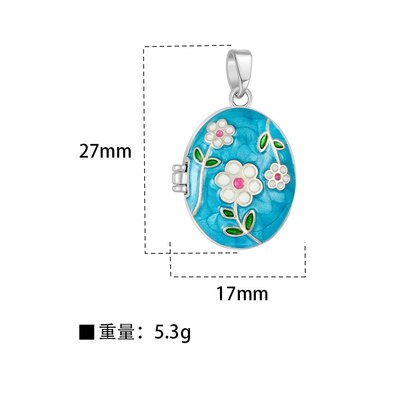 Gold plated pink enamel flower locket pendant necklace charm Stainless steel jewelry