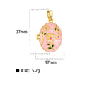 Gold plated pink enamel flower locket pendant necklace charm Stainless steel jewelry