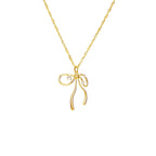 Fluid ribbon bow pendant Singapore twist chain necklace with sparkling crystal accents in 18k gold plated jewelry.