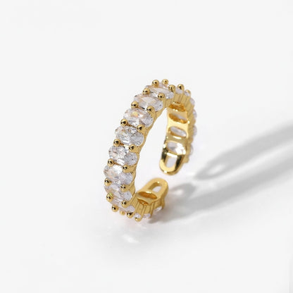 Elegant Gold Open Ring featuring Dual Shimmering Zircon Clusters in a Modern Adjustable Band