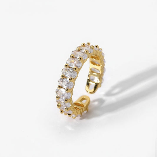 Elegant Gold Open Ring featuring Dual Shimmering Zircon Clusters in a Modern Adjustable Band