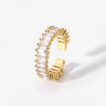 Classic Gold Open Ring featuring a Half-Eternity Row of Sparkling Zircon Accents in a Sleek Adjustable Band