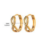 Paired minimalist gold stud earrings featuring a polished infinity symbol design for an elegant, timeless look