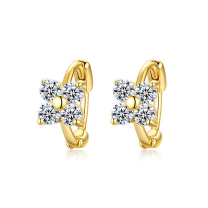 Gold S925 silver clover stud earrings featuring a brilliant moissanite pave setting for a lucky, elegant look