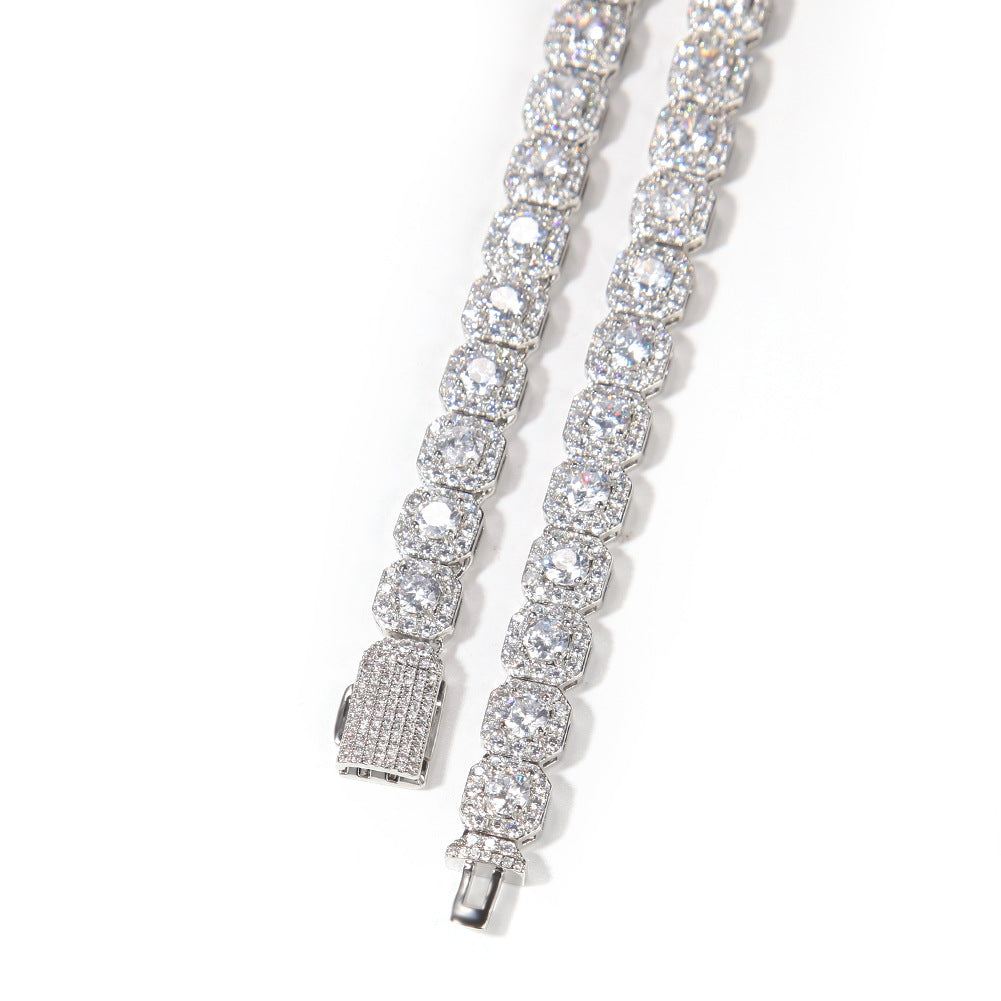 Elegant halo bracelet with a round cubic zirconia center and silver gold plating in a minimalist chain design