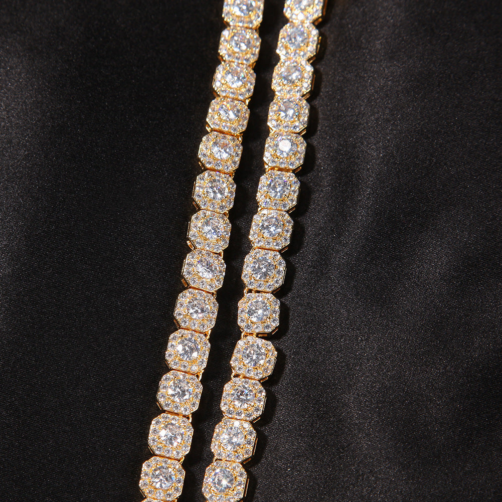 Elegant halo bracelet with a round cubic zirconia center and silver gold plating in a minimalist chain design
