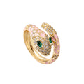 Exotic Gold Pink Snake Open Ring with Shimmering Zircon Pavé Detailing in a Fluid Serpent Design