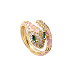 Exotic Gold Pink Snake Open Ring with Shimmering Zircon Pavé Detailing in a Fluid Serpent Design