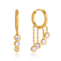 Gold stainless steel chunky hoop earrings featuring three rows of sparkling clear zirconia stones