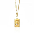 Elegant gold sunburst pendant necklace featuring a brilliant circular zircon centerpiece in a radiant celestial starburst design