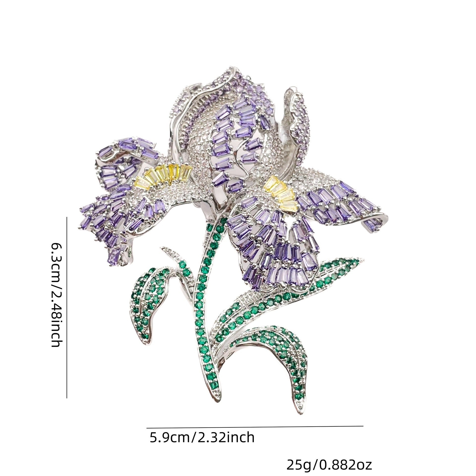 Elegant lily flower brooch with gradient-colored cubic zirconia petals and a sparkling crystal center