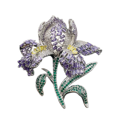 Elegant lily flower brooch with gradient-colored cubic zirconia petals and a sparkling crystal center