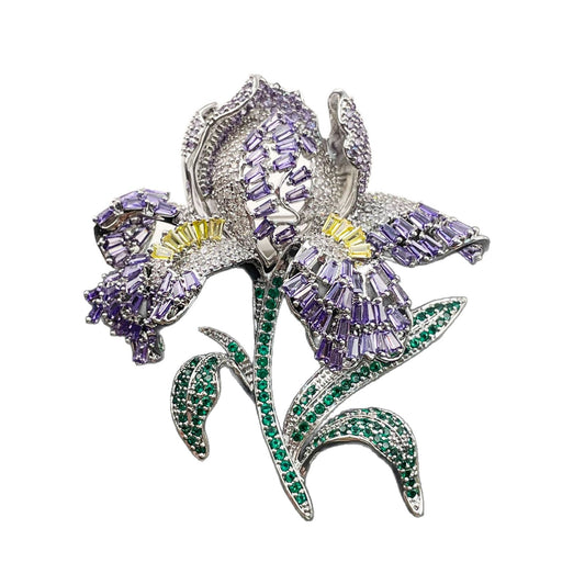 Elegant lily flower brooch with gradient-colored cubic zirconia petals and a sparkling crystal center