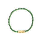 Round emerald green cubic zirconia cz crystal tennis chain bracelet stainless steel jewelry in waterproof 18k gold plated finish.