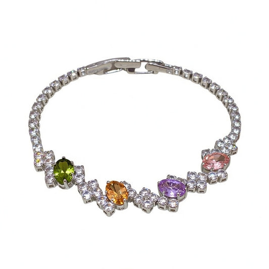Rainbow Oval Zirconia Halo Chain Bracelet