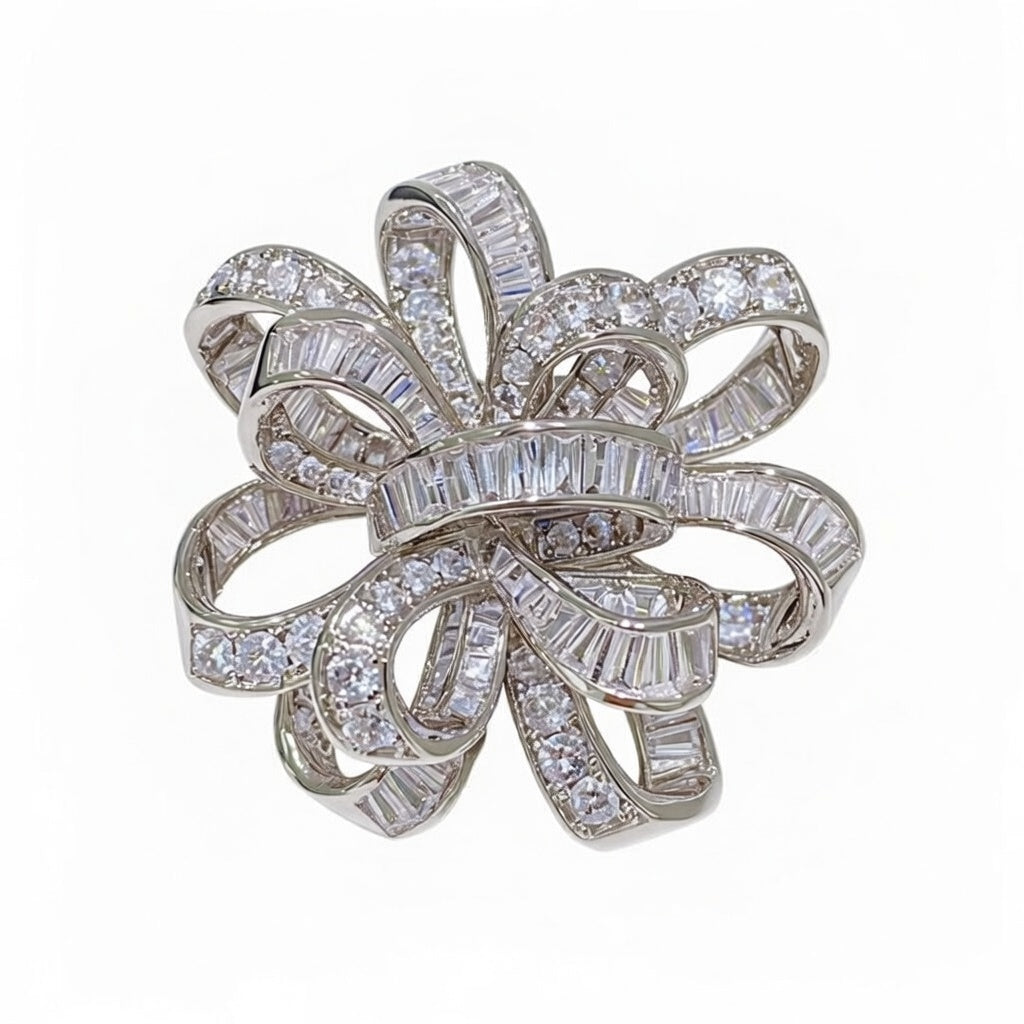 Luxury 3D Bow Zirconia Knot Brooch – Timeless Elegant Sparkle