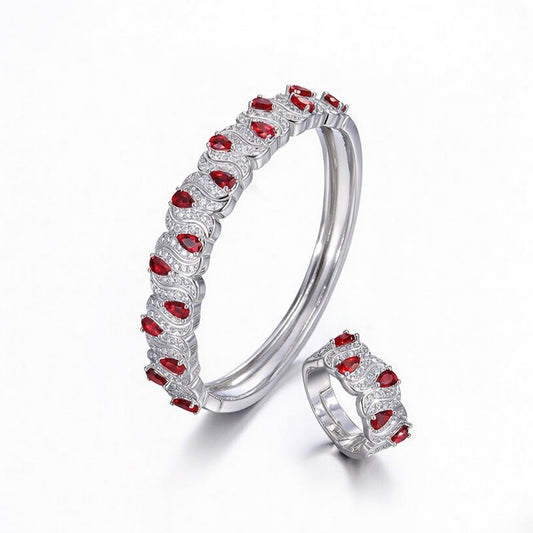 Emerald Green Gemstone Halo Bangle & Ring Set – Timeless Elegance