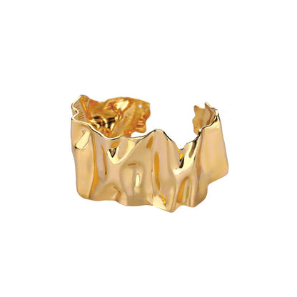 Modern Irregular Sculptural Gold Open Cuff Bracelet with High Polish Finish