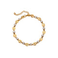 Coffee bean mariner link and round clear cubic zirconia station bracelet in 18k gold plated jewelry