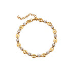 Coffee bean mariner link and round clear cubic zirconia station bracelet in 18k gold plated jewelry