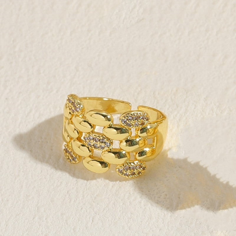 Fashion Zircon Stackable Open Ring with Sleek Layered Design and Gold Finish