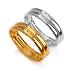 Minimalist double-layer polished band hinged cuff bangle in waterproof 18k gold plated stainless steel jewelry.
