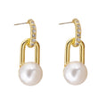 Minimalist S925 silver drop earrings with 18K gold plating, sparkling zircon, and a dangling white pearl