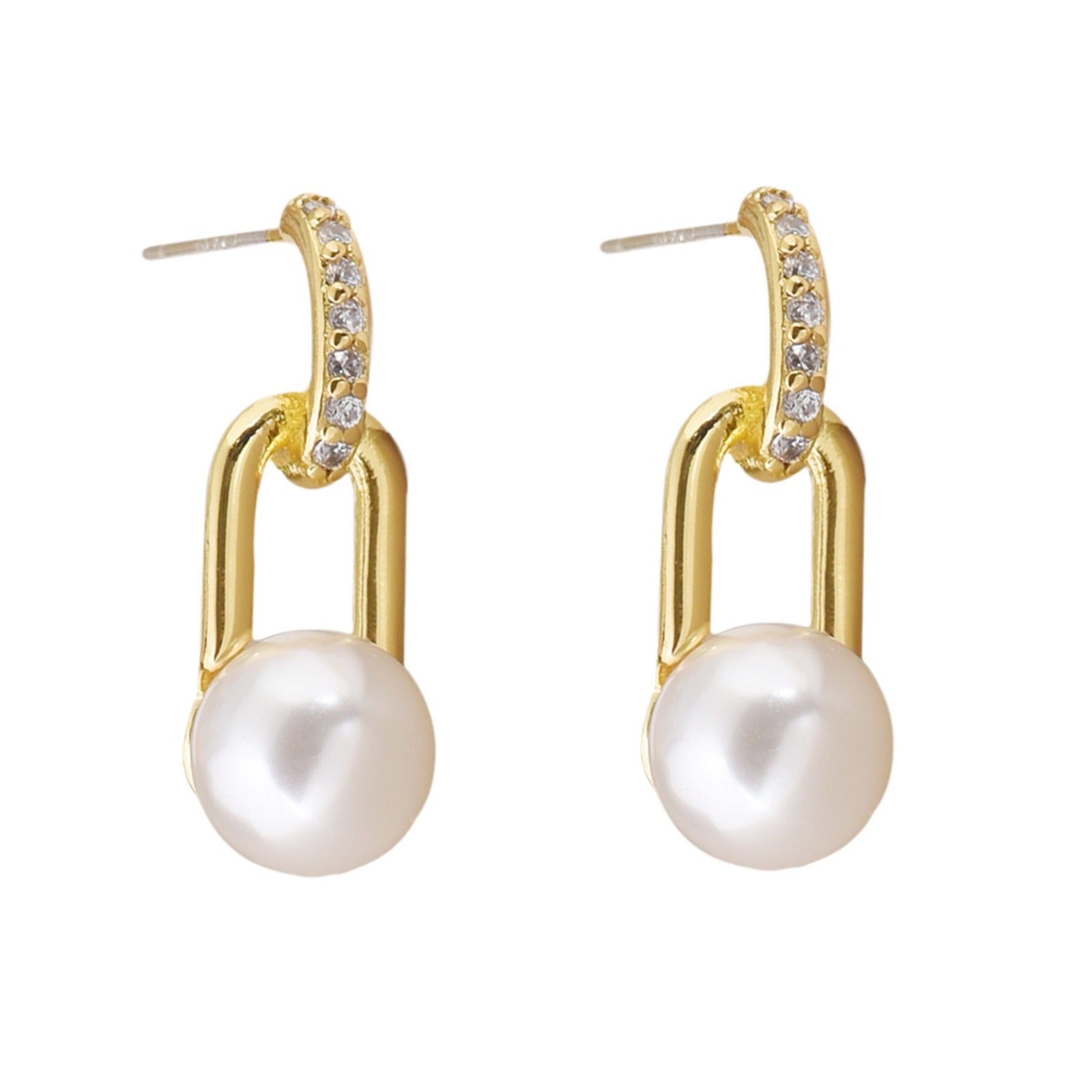 Minimalist S925 silver drop earrings with 18K gold plating, sparkling zircon, and a dangling white pearl