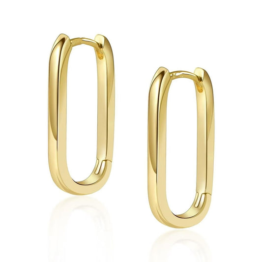 Minimalist S925 silver geometric stud earrings with 18K gold plating. Sleek, modern, and pearl-free design