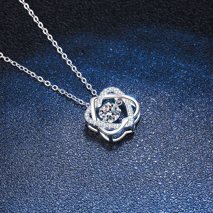 S925 silver necklace featuring a hexagram and overlapping hearts pendant with a brilliant round moissanite and GRA certificate