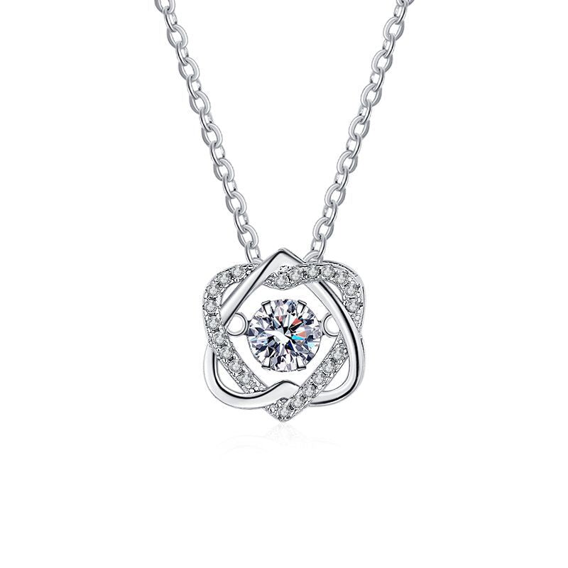 S925 silver necklace featuring a hexagram and overlapping hearts pendant with a brilliant round moissanite and GRA certificate