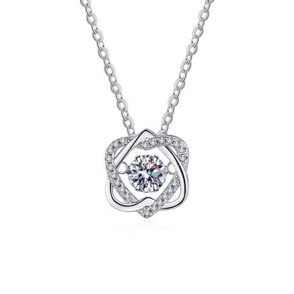 S925 silver necklace featuring a hexagram and overlapping hearts pendant with a brilliant round moissanite and GRA certificate